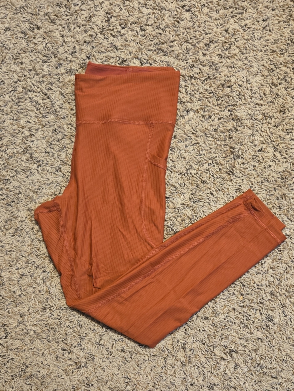 High-Rise Ribbed Leggings in Rust Orange